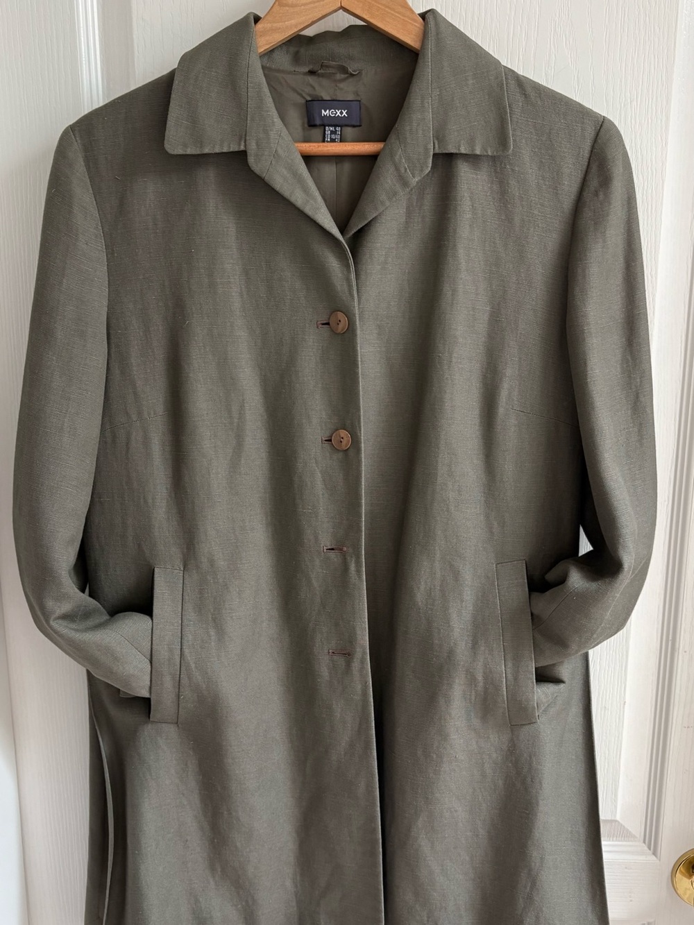 Mexx Olive Green Single-Breasted Linen blend Blazer Jacket